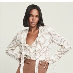 Veronica Beard Chain Print Blouse - Cream and Brown
